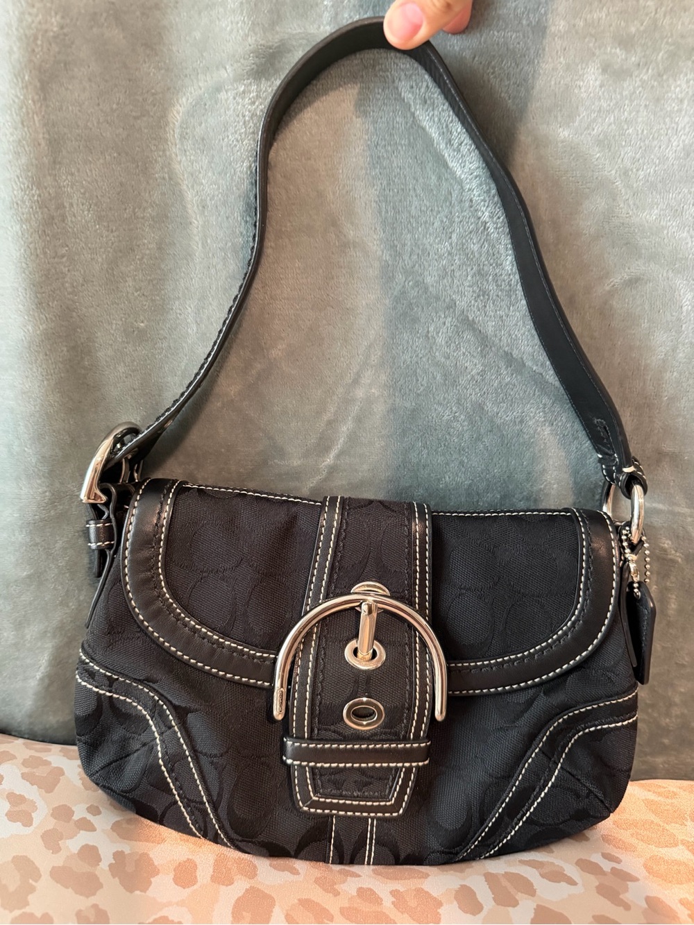 Coach soho mini shoulder bag in black with c’s classic print